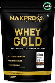 NAKPRO NUTRITION Gold Whey Protein Concentrate & Isolate 2kg Cookies & Cream flavour | 25.5g Protein, Trustified Certified on Amazon - Best Deal Finder