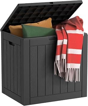 EasyUp 32 Gallon Resin Deck Box Waterproof, UV Resistant Outdoor Storage Box for Delivery, Porch, Patio and Garden, Stripe Black - متتبع أسعار Amazon.sa