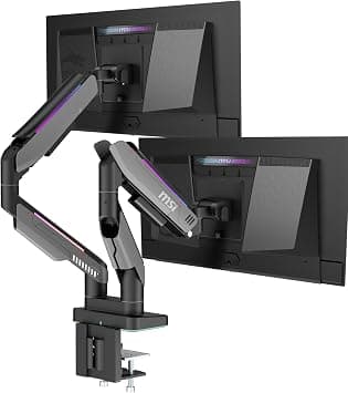 MSI MPG MT201DR V2-Premium RGB Dual Monitor Stand Arms,17-35" Support,VESA Compatible,Adjustable Heavy Duty Gas Spring Mount,44 lbs per Screen Capacity,Clamp&Grommet,Quick Release Plate-Gray on Amazon.ae - Price Tracker