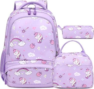 Unicorn Backpack Set for Girls, 3PCS Purple Unicorn Backpack with Lunch Bag Pencil Case for School Girls, Large Capacity Girls School Bookbag with Reflective Straps for Kindergarten Elementary | Multiple Pockets School Bookbag with Chest Straps & Reflective Strips for Elementary Primary Middle School Girls Ages 6-16 on Amazon.ae - Price Tracker