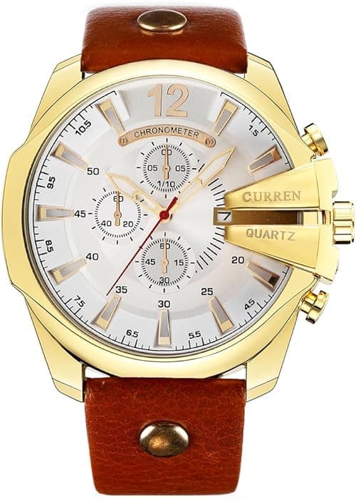 CURREN Men Watches Luxury Gold Male Fashion Leather Strap Outdoor Casual Sport Wristwatch with Big Dial, gold white on Amazon.ae - Price Tracker