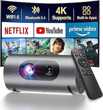 Smart Projector with WiFi and Bluetooth,Mini Projector Supports 4K 1080P,Portable Movie Projectors Built-in Apps, Compatible with HDMI/USB/Smartphone/TV Box/Laptop (2026) على Amazon.ae - متتبع الأسعار
