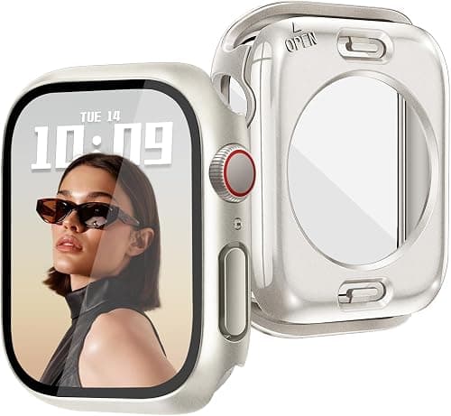 JR.DM Waterproof Case Compatible with Apple Watch Series 11/10 46mm, 360 Full Protective Cover with 9H Tempered Glass Screen Protector, Hard PC Bumper with Back Frame for iWatch Accessories, Starlight on Amazon.ae - Price Tracker