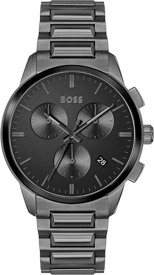 BOSS DAPPER MENS BLACK DIAL IONIC PLATED GREY STEEL WATCH - 1513929 on Amazon - Best Deal Finder