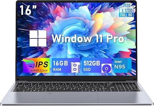 Gaming Laptop 16 Inch, FHD(1920 x 1200) Display, Laptop Computer N95 (up to 3.4GHz), 16GB RAM 512GB SSD, Supports 180° Angle Opening, WiFi, Bluetooth, Backlit Keyboard, Win 11 Pro on Amazon.ae - Price Tracker