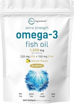 Micro Ingredients Maximum Strength Omega 3 Fish Oil Supplements, 1200 Mg Per Serving, 240 Softgels | Lemon Flavor | Burp Free | Essential Fatty Acids | Epa 220 Mg + Dha 150 على Amazon.ae - متتبع الأسعار