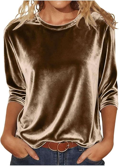 Velvet Tops for Women Elegant Cowl Neck Long Sleeve Shirts Business Casual Tops Trendy Velour Tunic Top Loose Blouses on Amazon.ae - Price Tracker