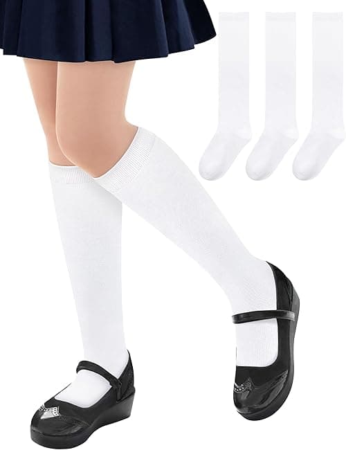 qikqik 3 Pairs of Girls Knee High Socks, School Uniform, Girls Cotton Long Socks, Dress Socks, Kids Seamless Socks on Amazon.ae - Price Tracker
