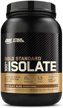 Optimum Nutrition (ON) Gold Standard 100% Isolate, 25 Grams of Protein, Hydrolyzed And Ultra-Filtered Whey Protein Isolate - Chocolate Bliss, 1.64 Lbs, 24 Servings (744 G) - متتبع أسعار Amazon.sa