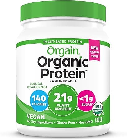 Orgain Organic Unflavored Vegan Protein Powder, Natural Unsweetened - 21g of Plant Based Protein, Non Dairy, Gluten Free, No Sugar Added, Soy Free, Non-GMO, 1.59 lb (Packaging May Vary) on Amazon.ae - Price Tracker