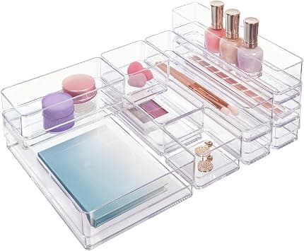 STORi SimpleSort 10-Piece Stackable Clear Drawer Organizer Set | Multi-size Trays | Makeup Vanity Storage Bins and Office Desk Drawer Dividers | Made in USA - متتبع أسعار Amazon.sa