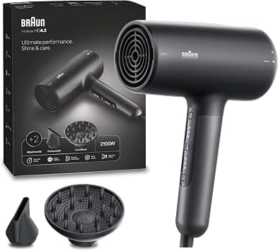 Braun Hair dryer HD4.2 Ultimate Performance, Shine & Care, HTDC Motor, 2100 Watts, Electronic Touch Control, with 2 Attachments Drying Nozzle, Curl Diffuser, BRHD425SDE - Electro Grey. on Amazon.ae - Price Tracker