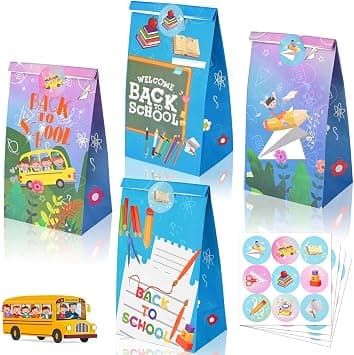 24 Pcs Back to School Gift Bags, Candy Goodie Bags in School Bus Design with Stickers, Ideal for First Day of School, Classroom Parties & Gift Wrapping on Amazon.ae - Price Tracker
