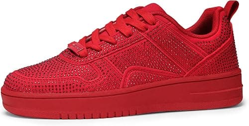 LUCKY STEP Women Fashion Sparkle Rhinestone Sneakers White Leather Low Top Tennis Shoes Lace Up Casual Comfortable Walking Shoe on Amazon.ae - Price Tracker