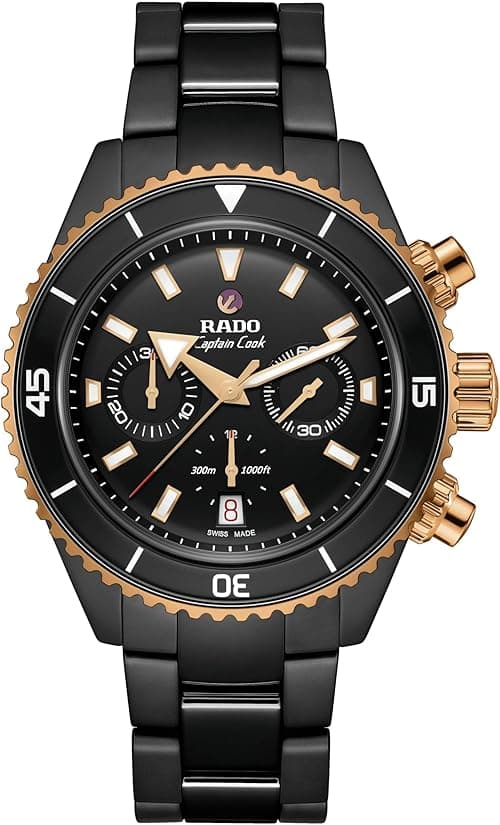 Rado -Captain Cook-Mens-Swiss Automatic Watch-High Tech Ceramic-Sapphire Crystal -43mm, Black and Rose Gold on Amazon.ae - Price Tracker
