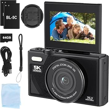 5K Digital Camera 75MP Vlogging Cameras with 64GB for Beginner | 18X Zoom,3Inch 180 Flip Screen Autofocus Video Cameras, Point and Shoot Digital Cameras,Compact Camera for Kids Boys Girls on Amazon.ae - Price Tracker