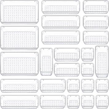 Drawer Organizer (25) Set of 4 Size Versatile Desk Drawer Organizers and Storage Bins for Makeup, Bedroom, Jewelry, and Kitchen/Office Devices made of Clear Plastic (25 pcs) - متتبع أسعار Amazon.sa