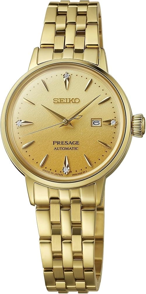 SEIKO SRE018 Presage Women's Cocktail Time Watch, Gold-Tone Dial, Diamond Markers, Automatic Movement, 50M Water Resistant on Amazon.ae - Price Tracker