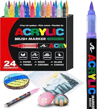 24 Colors acrylic paint Pens - Soft Brush Tip Acrylic Markers, Quick-Drying Waterproof Acrylic paint Markers for Canvas, Wood, Metal, Ceramic, Stone, Egg, Rock Painting and DIY Art Crafting on Amazon.ae - Price Tracker