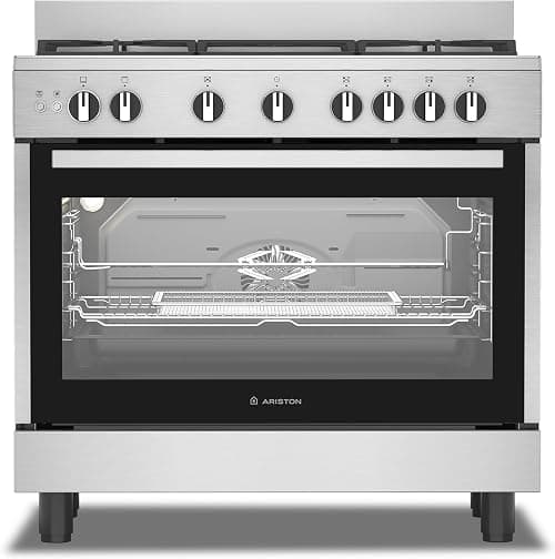 Ariston 90CM Gas Cooker, 5 Burners, Built-in Air Fryer, Fan-Assisted Oven, Self-Cleaning, Auto Ignition, Safety Valve, Cast Iron Support, Stainless Steel – ARR9GGF23129XME on Amazon.ae - Price Tracker
