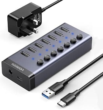 UGREEN Powered USB Hub 3.0, 7-Ports Charging Extender Data Hub (12V/2A) | Splitter Extension, Power USB A Adapter (12V/2A Not Fast Charge) with Individual On/Off Switches for Laptop, PC on Amazon.ae - Price Tracker