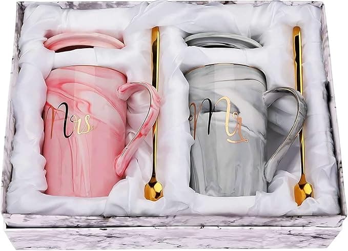 Amerteer Mr and Mrs Coffee Mugs - Wedding Gift - for Bride and Groom - Gift for Bridal Shower Engagement Wedding and Married Couples Anniversary -Ceramic Marble Cups 14 oz on Amazon.ae - Price Tracker