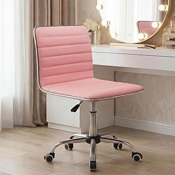 Furmax Vanity Office Desk Chair with Wheels, Armless Small Cute Leather Makeup Computer Task Chair Adjustable Height 360° Swivel (Pink) on Amazon.ae - Price Tracker