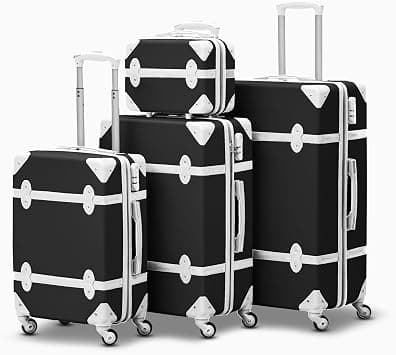 Vintage Luggage Set - Lightweight ABS Suitcases with Spinner Wheels and Cosmetic Bag - Retro Classic Hard Shell Travel Bags (Black White, 4PCS SET 14/20/24/28 Inch) on Amazon - Best Deal Finder