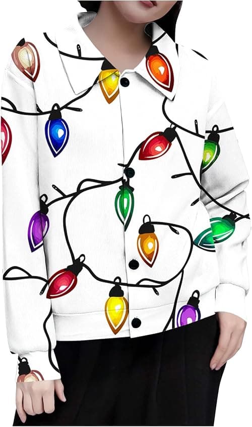 Christmas Tops for Women UK Ugly Xmas Jumpers Button Down Shirt Long Sleeve Tops Reindeer Funny Snowman Santa Graphic Blouses Funny Xmas Dressy Tunic Top Causal Holiday Shirt on Amazon.ae - Price Tracker