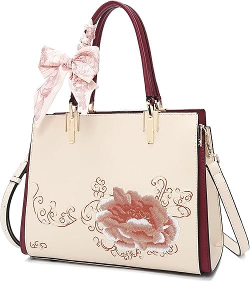 FOXLOVER Leather Satchel Handbags for Women Tote Shoulder Bag vintage Crossbody Bag Purse Top Handle bag with Embroidery on Amazon.ae - Price Tracker