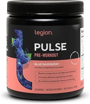LEGION Pulse Pre Workout - All Natural Nitric Oxide Preworkout Drink to Boost Energy, Creatine Free, Naturally Sweetened, Beta Alanine, Citrulline, Alpha GPC (Blue Raspberry) on Amazon.ae - Price Tracker