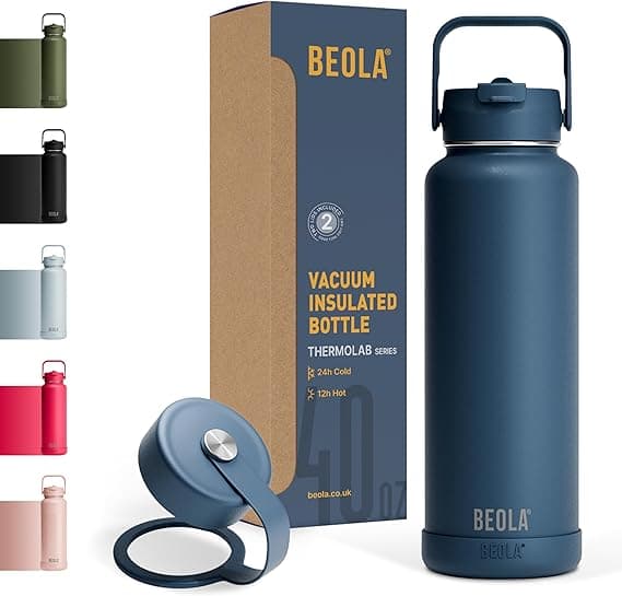 BEOLA 1200ml Vacuum Insulated Water Bottle, Double Walled Thermolab series Stainless Steel Water Drinking Flask with Straw Lid, 2 Lids included, Hot Cold Thermos, Sports Bottle 40oz (Marine Blue) on Amazon.ae - Price Tracker