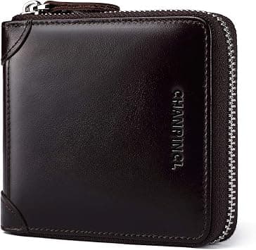 Mens Genuine Leather Zipper Wallet RFID Secure Large Capacity Double Fold Multi-card Leather Wallets for Men and coin purse(Oil wax brown) on Amazon.ae - Price Tracker