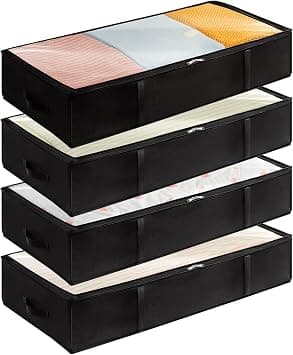 Lifewit Under Bed Storage Containers 4 Pack, Large Capacity Blanket Storage Bags with Reinforced Handle, Organization and Storage for Comforters, Sheets, Clothes, Bedroom, Closet, College Dorm, Black - متتبع أسعار Amazon.sa