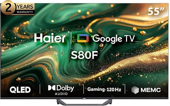Haier 55 Inch 4K QLED Smart Google TV | Gaming@120 Hz | Dolby Audio | MEMC/VRR/ALLM | 2+32GB RAM/ROM | Chromecast | HDMI 2.1 | Premium Bezel-Less Design - H55S80FUX Black - متتبع أسعار Amazon.sa