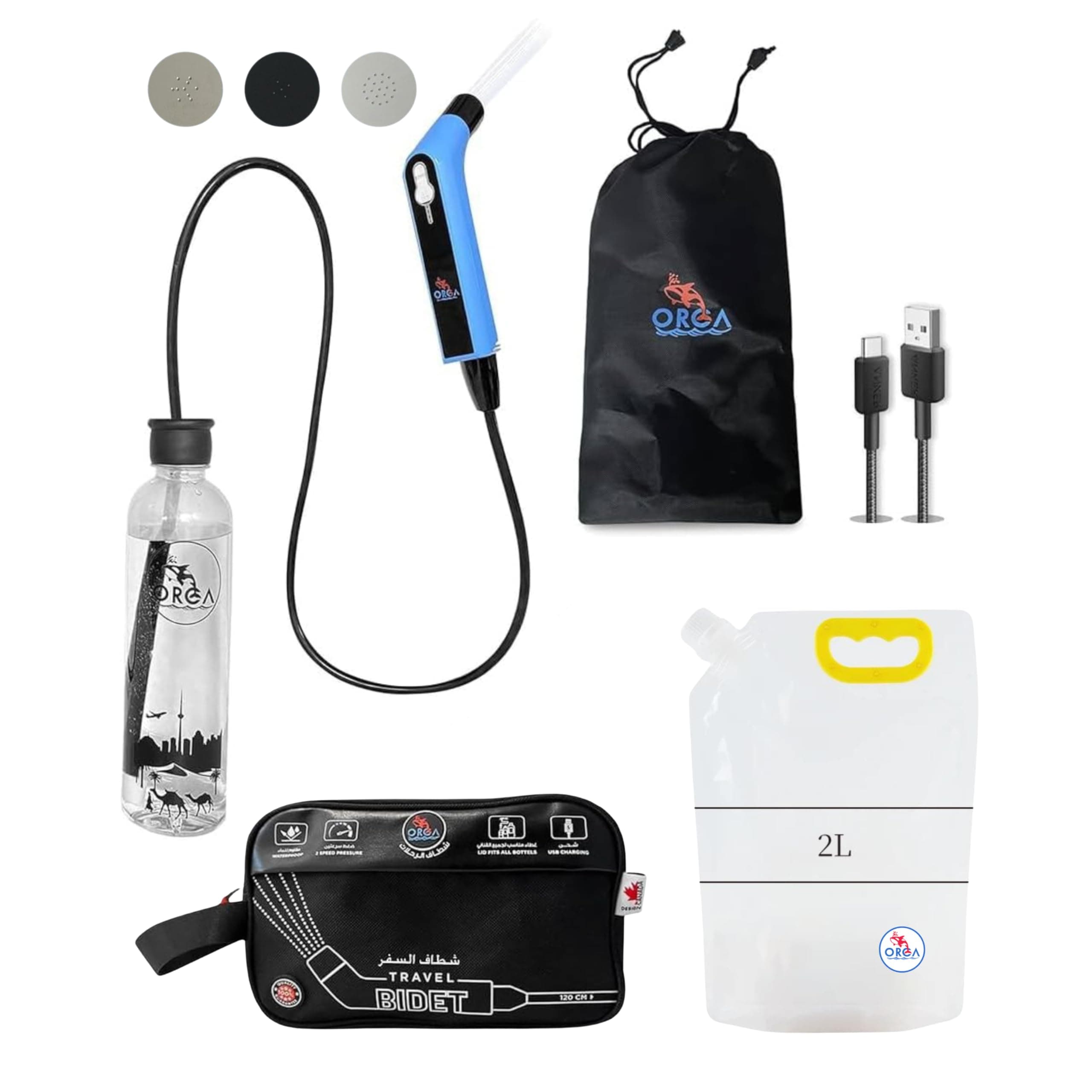 Orca Portable Travel Bidet Bottle Handheld Electric Sprayer For Camping Bathroom Personal Hygiene Cleaning Baby Care Toilet 500Ml + 2 Litres Pouch شطاف السفر ، متنقل الرحلات on Amazon.ae - Price Tracker
