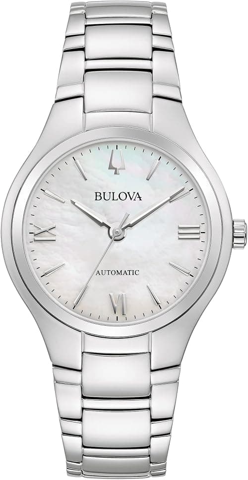 Bulova Ladies' Classic Stainless Steel 3-Hand Automatic Watch, White Mother-of-Pearl Dial Style: 96L301, Silver on Amazon.ae - Price Tracker