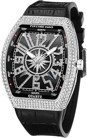 FANMIS Mens Skull Big Face Watches Rectangle Punk Diamond Dial Leather Strap Calendar Quartz Sports Wrist Watch on Amazon.ae - Price Tracker