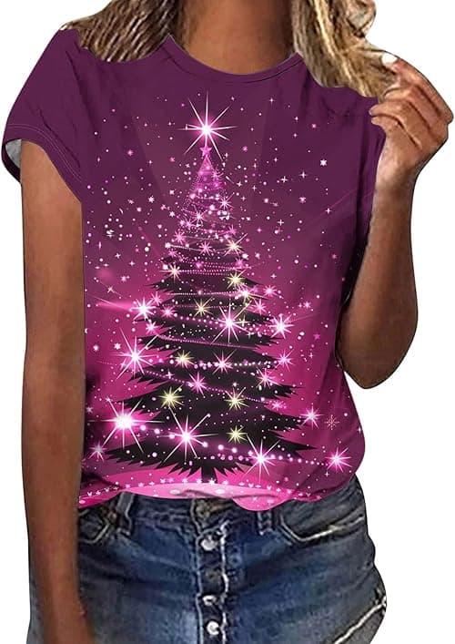 Womens Christmas T Shirt Funny Xmas Jumpers Short Sleeve Tops Round Neck Blouses Reindeer Funny Snowman Print Graphic Sweatshirts Tunic Jumpers Loose Blouse Casual Holiday T-Shirts on Amazon.ae - Price Tracker
