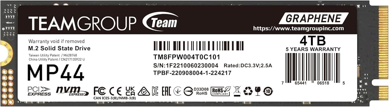 TEAMGROUP MP44 4TB SLC Cache Gen 4x4 M.2 2280 PCIe 4.0 with NVMe Laptop & Desktop & NUC & NAS SSD Solid State Drive (R/W Speed up to 7,400/6,900MB/s) TM8FPW004T0C101 على Amazon.ae - متتبع الأسعار