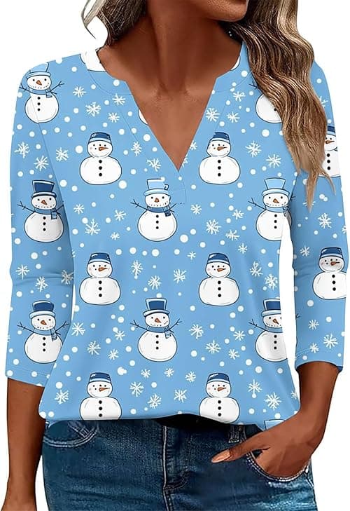 Christmas Tshirts Women Funny Xmas Jumpers Long Sleeve T Shirts V Neck Jumpers Xmas Tree Snowflakes T Shirts Ugly Christmas Jumper Dressy Tops Casual Holiday Party Pullover Blouse on Amazon.ae - Price Tracker