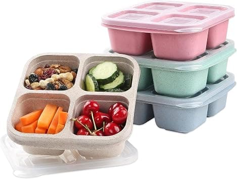 4-Pack Wheat Straw PP 4-Compartment Bento Lunch Box, Reusable Snack Box for Adults and Kids, Meal Prep Containers for School, Work, Travel, Freezer and Dishwasher Safe on Amazon.ae - Price Tracker