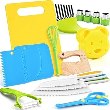 17 Pieces Montessori Kitchen tools for Toddlers-Kids Cooking sets Real-Toddler Safe Knives Set for Real Cooking with Plastic Toddler Safe Knives Crinkle Cutter Kids Cutting Board on Amazon.ae - Price Tracker