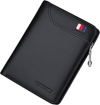Small Wallet with Zipper Genuine Leather RFID Blocking Credit Card Wallet with Coin Pocket Bifold Wallets, Gift for Men(Black) on Amazon.ae - Price Tracker
