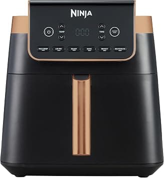 نينجا مقلاة هوائية ماكس برو، 6.2 لتر، درج كبير، تحميص وفرن، للقلي بدون زيت، للعائلة، غير لاصقة، سلة امنة للغسل في غسالة الصحون، ملقط، اسود/نحاسي، AF180EUCP على أمازون - دليلك لأفضل العروض