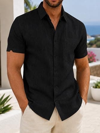Men's Linen Short Sleeve Button Shirt - Amazon.sa Price Tracker