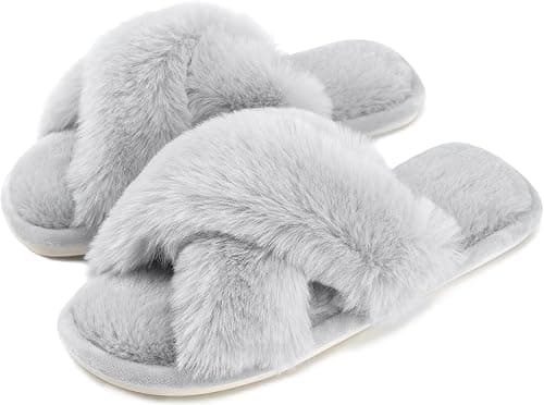 Womens Cross Band Slippers Cozy Furry Fuzzy House Slippers Open Toe Fluffy Indoor Shoes Outdoor Slip on Warm Breathable Anti-skid Sole on Amazon.ae - Price Tracker