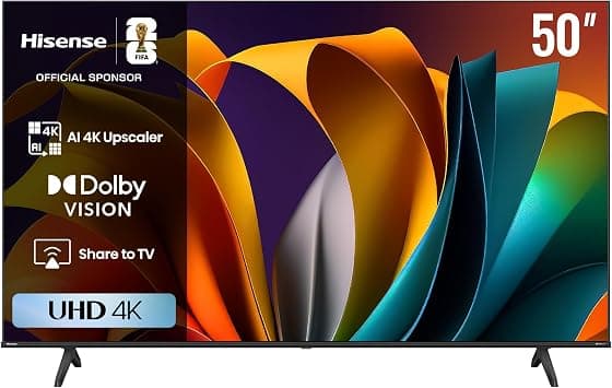 Hisense 50 Inch Smart TV 4K UHD LCD Dolby Vision, Natural Colour Enhancer,VIDAA U5 OS, Youtube, Netflix, Disney +, Freeview Play and WiFi, Voice Command - متتبع أسعار Amazon.sa