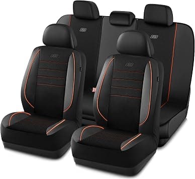 Skechers Air-Cooled Memory Foam Seat Covers,Mesh Thick Car Seat Covers,Piping Leather Car Seat Cover,Airbag Compatible,Automotive Comfort for Most Cars, Vans, Trucks, SUV(Orange, Full Set) على Amazon.ae - متتبع الأسعار