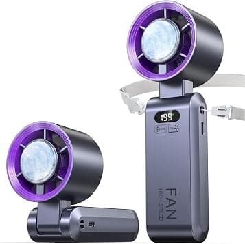 Portable Handheld Fan, 5500mAh Rechargeable Personal Turbo Fan with 1–199 Speed Settings, 20000RPM Powerful Mini Foldable Pocket Fan, Up to 20H Cooling, for Travel, Outdoor, Office, Purple على Amazon.ae - متتبع الأسعار
